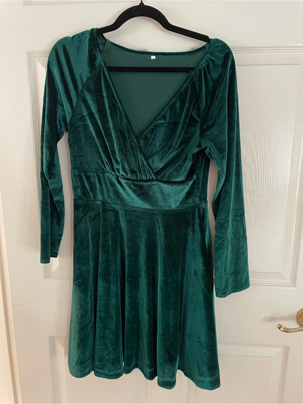 Emerald Velvet Long-Sleeve Wrap Skater Dress